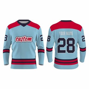 Maillots de hockey sur glace à col en V personnalisés avec le nom de l'équipe, en polyester/coton, manches longues, impression par sublimation, respirants, toutes saisons - Product Image 1
