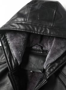 Veste en similicuir pour homme Blouson de moto rembourré en polaire avec capuche Fermeture à glissière 100% polyester Deux poches inclinées - Product Image 4