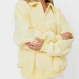 เสื้อสเวตเตอร์ผ้าฟลีซยาวสำหรับสตรีแบบมีซิปเสื้อสวมหัวสีเหลืองเนย/บัตเตอร์ครีมสำหรับ1/4ฤดูหนาว - Product Image 3