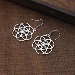 Pendientes de aro de plata de ley 2024 exclusivos más vendidos de 925 con Semilla de Mandala y Perla joyería de moda fina para mujer bodas - Product Image 3