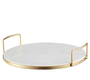 Plateau de service ovale en métal de planche à fromage en pierre de marbre blanc et gris de luxe pour une utilisation en cuisine - Product Image 2