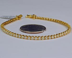 14K oro amarillo sólido 3 quilates corte brillante diamante tenis pulsera Moissanite Hip Hop pulsera para mujer joyería de moda - Product Image 1