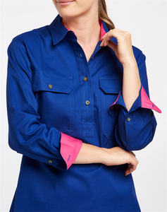 Camisa de Trabajo Unisex de Manga Larga con Media Botonadura para Mujer, 100% Algodón, Sarga, Alta Visibilidad, Antiestática, 2 Tonos de Color, Logotipo Personalizado - Product Image 6