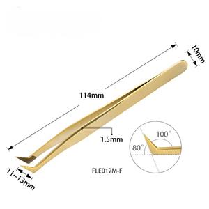 Pinzas de pestañas de acero inoxidable dorado superventas, lo mejor para pellizcar, punta de fibra, volumen, bota puntiaguda inclinada, pinzas de extensión de pestañas - Product Image 2