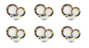 Set di Stoviglie 18 Piatti in Porcellana Resistente, Rotondi con Decalcomania ad Acqua, Motivo Floreale e Vegetale, Design Orientale Giapponese Nippon by Excelsa - Product Image 4