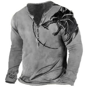 High Quality Men's Casual Long-Sleeved <b>T</b>-<b>Shirt</b> Autumn 3D <b>Wolf</b> Pattern Loose <b>Shirt</b> Design - Product Image 1