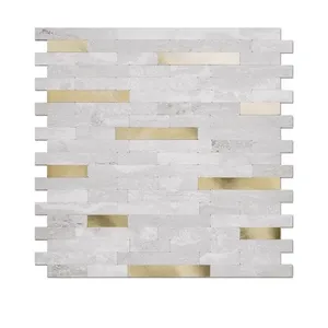 กระเบื้องหินสีทองแบบติดด้วยตนเองมีกาวในตัว10แผ่นกันน้ำสำหรับห้องน้ำลายดอกไม้ที่ทันสมัยของใช้ในครัวเรือน - Product Image 1