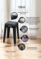Tabouret en plastique rembourré, écologique, durable, avec rangement, portable, empilable, imperméable, compact, confortable, design moderne, pour utilisation en parc