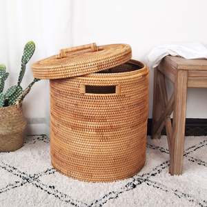 Panier de rangement en rotin tissé à la main de style vintage avec couvercle Organisateur écologique pour la maison et le bureau Style naturel - Product Image 5