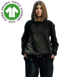 Sweat-shirt à col rond en coton organique pour femmes, noir, col roulé, fermeture à glissière, court, sweats à capuche pour femme et durable - Product Image 3