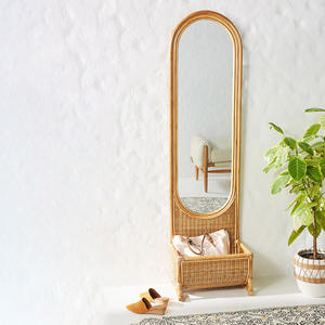 Espejo de mimbre hecho a mano con soporte de madera, precio más barato, decoración de habitación, cuerpo de cuerpo entero, espejos de ratán naturales de pie - Product Image 4