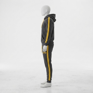 <b>mens</b> charcoal gray hoodie tracksuit set gold embroidery <b>pullover</b> sweatshirt jogger pants sportswear training running gym fitness - Product Image 2