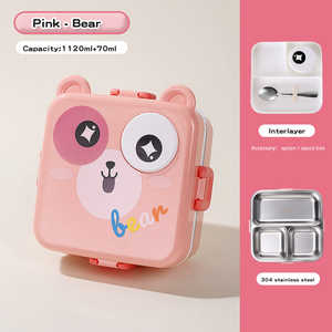 Lonchera Japonesa con Forma de Oso de Carnaval, Contenedor de Acero Inoxidable para Almuerzo, Compartimento Único, Tapa de Plástico Libre de BPA, Baja Preservación - Product Image 1