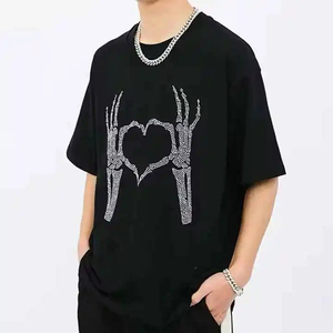 เสื้อยืดคอกลมแขนสั้นสำหรับผู้หญิงเสื้อยืดลำลองผ้าคอตตอนแท้พิมพ์ลายพลอยเทียมแฟชั่นใหม่ฤดูร้อน - Product Image 6