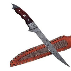 Couteau à filet de qualité commerciale avec manche en bois pour le filetage du poisson, l'éviscération, l'élimination de la peau, lame flexible et tranchante, passe au lave-vaisselle - Product Image 1