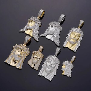 Pendentif personnalisé en laiton glacé avec visage de Jésus chrétien, bijoux hip-hop, plaqué or 24 carats, zircon moissanite VVS, unisexe - Product Image 3
