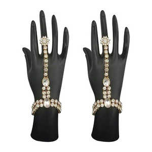 Kriaa blanc Kundan pierre autrichienne corps chaîne main harnais 1502446 élégant bijoux fins - Product Image 1