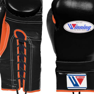 Gants de boxe à lacets Winning, noir et orange, cuir véritable, gants de boxe professionnels pour l'entraînement, le sparring et les combats, qualité professionnelle, 8 oz, 10 oz - Product Image 2