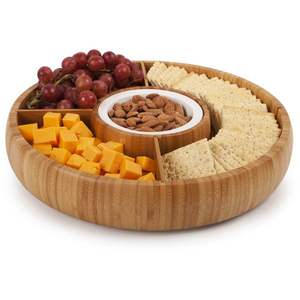 Plateau à croustilles et à trempette en bois de manguier avec bol en acier inoxydable Plateau de service rond en bois élégant pour collations et trempettes - Product Image 5