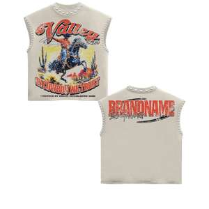 Streetwear personnalisé sans manches Rivet 100% coton surdimensionné Boxy débardeur Dtg impression graphique lavage à l'acide T-shirts - Product Image 2