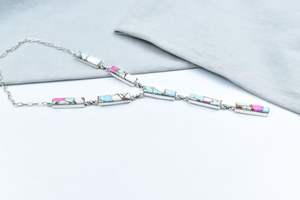 Hecho a mano algodón caramelo turquesa Lariat collar plata esterlina cadena ajustable - Product Image 3