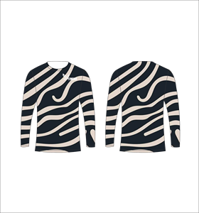 T-shirt personnalisé à manches longues sublimé, motif vague crème sur fond noir, col rond, vêtements de sport haute performance, Ferocious Clothing, vente en gros - Product Image 1