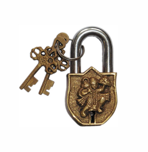 High Quality Vintage Style Handmade Hanuman ji Golden Padlock with Keys Functional Steel Door and Key <b>Lock</b> - Product Image 1