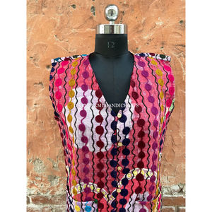 Chaqueta de verano de algodón de lana 100% para mujer de estilo Vintage, abrigo de cintura bohemio indio bordado a mano con flores, botones multicolores - Product Image 2
