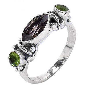 Anillo de plata 925 vintage para mujer con peridoto y cuarzo ahumado, engaste de garras, joyería llamativa para uso diario - Product Image 2