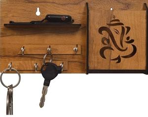 Porte-clés en bois avec organisateur mural Ganesh Design avec crochets et étagère pour l'entrée de la maison - Product Image 1
