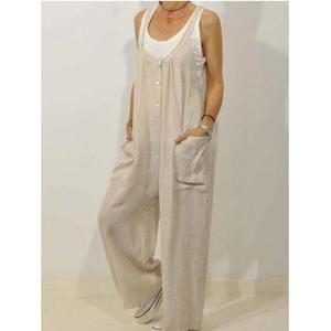 Bolsillos con tirantes para mujer, Color sólido, cintura alta, cinturón elástico, mono abotonado, mono de pierna ancha, pantalones 2025 - Product Image 1