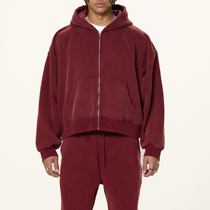 Streetwear personnalisé du fabricant pulls à capuche pour hommes sweat à capuche à motif uni avec fermeture éclair et épaule tombante épaisse avec col à capuche - Product Image 6