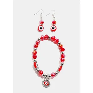 A3shop Juego de Joyería Fina de Lujo con Ojo Turco Rojo, Chapado en Oro de 24K, Cuentas de Cobre y Aretes - Product Image 2