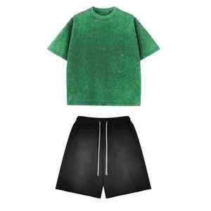 Ensemble short deux pièces pour homme avec t-shirt et short 100% coton, couleur unie, vêtements d'été pour l'entraînement sportif et fitness - Product Image 3