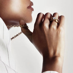 ใหม่แหวนทองคำแท้10K แหวนเชื่อมหลายห่วงเชื่อมประสานสีทองซ้อนกันสำหรับของขวัญครบรอบ - Product Image 1