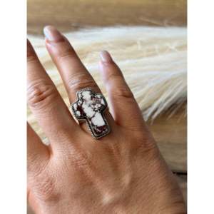 Southwest Handmade <b>Sterling</b> <b>Silver</b> Cross <b>Ring</b> with Natural Stone Boho <b>Adjustable</b> Statement Jewelry - Product Image 3