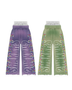 กางเกงวอร์มทรงตรงขาบานเอวคู่ประดับคริสตัลแบบย้อมสีเอซิดสำหรับผู้ชาย - Product Image 2