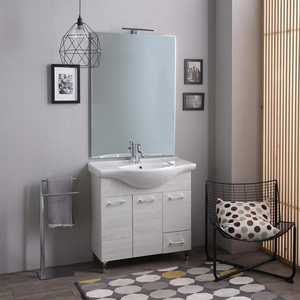 85cm White Oak Bathroom Cabinet with <b>LED</b> <b>Mirror</b> and Ravenna Lamp - Product Image 1