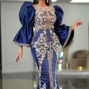 NOUVEAU DESIGNER TENDANCE ET STYLISH BEAU TRAVAIL DE BRODERIE ZARI SUR ROBE CAFTAN BLEU MARINE AVEC POUR FÊTE ET Mariage = 2024 - Product Image 1