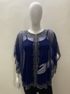 Vêtements d'hiver pour femmes de taille libre Poncho longs hauts avec perles à la main paillettes broderie solide motif chemisier chemise pour la fête de la plage - Product Image 6