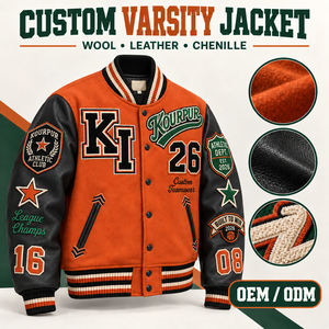 <b>Vintage</b> Men's Custom <b>Varsity</b> <b>Jacket</b> with Stand Collar and Letter Pattern Polyester Sleeves Heavyweight Streetwear Embroidery - Product Image 3
