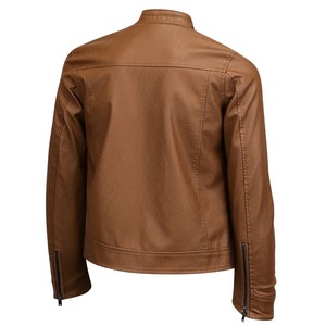 Vestes en cuir vintage de luxe pour hommes, manteau chaud coupe-vent à col montant, en toile de couleur unie, vêtements de marque en peau de mouton - Product Image 4