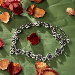 Jeulia Sterling Silver Rose Flower <b>Bangle</b> <b>Bracelet</b> with Zircon Rhodium Plated 195mm - Product Image 4