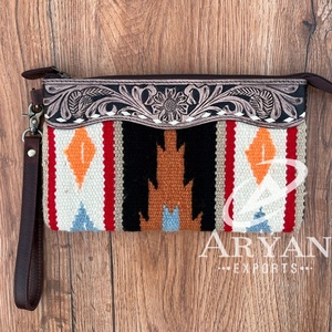 Hot Sale Hand Tooled Saddle Blanket Wristlet Clutch <b>Purse</b> for <b>Women</b> <b>Large</b> Capacity Carving Leather Multifunctional Luxury Wallet - Product Image 1