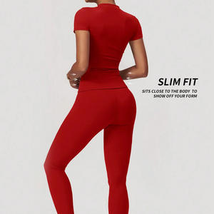 Ensemble t-shirt et legging respirant pour femmes Performance Tenue de sport personnalisée Vêtements athlétiques anti-transpiration Marque privée - Product Image 3