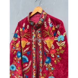 Veste brodée d'hiver unisexe en gros manteau en tissu velours Suzani veste en coton point à la main pour la fête des femmes automne printemps - Product Image 4