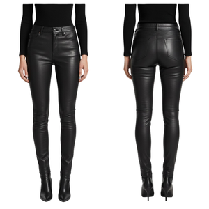 Servicio OEM al por mayor: Pantalones de lona y cuero para mujer, de cintura media, ajustados, planos, ecológicos, transpirables, cortavientos, estilo urbano. - Product Image 1