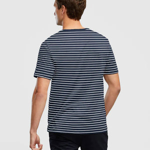 Camiseta de manga corta con cuello redondo liso a rayas 50/50 para hombre - Product Image 3