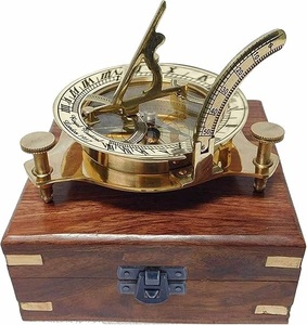 Brújula de reloj de sol de latón antiguo para senderismo náutico Camping otros al aire libre-caja de madera bolsillo Esfera de sol regalo con caja de madera - Product Image 2