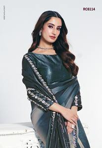 Bollywood Designer porter Saree de créateur indien avec des perles pures, travail manuel, travail de séquence, mariage pakistanais et saree de fête - Product Image 2